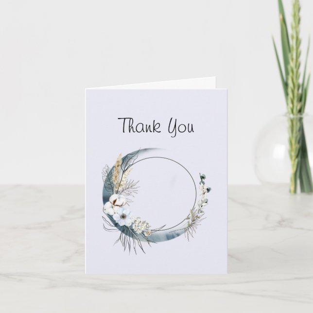 Cartão De Agradecimento Lua azul crescendo com flores brancas (Frente)