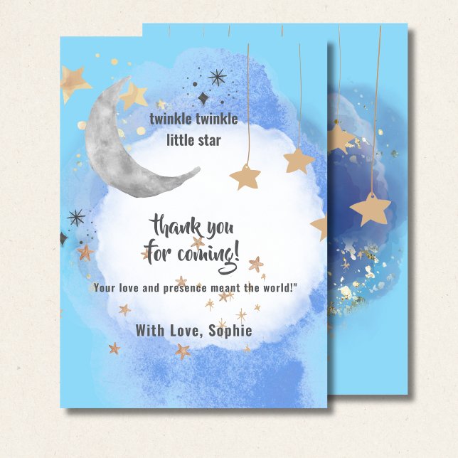 Cartão De Agradecimento Lua Celestial Estrelas, Azul Escuro e Dourado (Criador carregado)