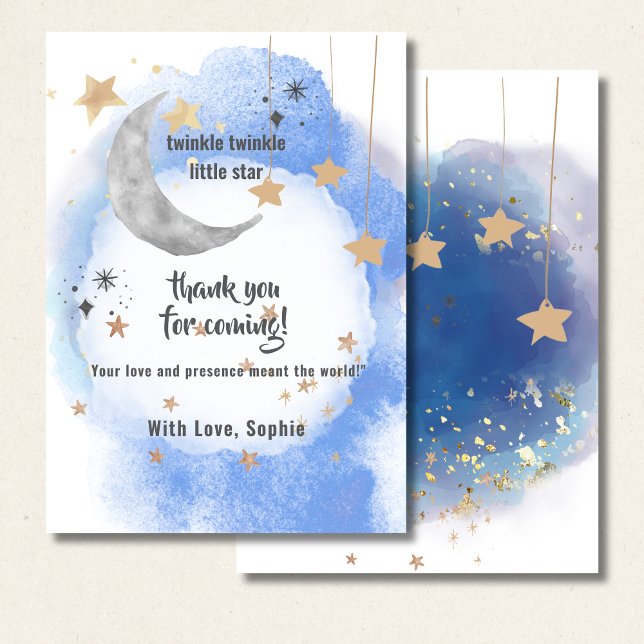 Cartão De Agradecimento Lua Celestial Estrelas, Azul Pastel e Dourado (Criador carregado)