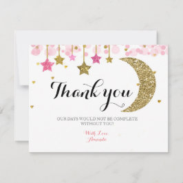 Cartão de agradecimento lua cor-de-rosa com brilho