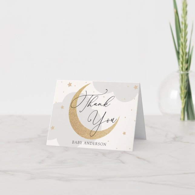 Cartão De Agradecimento Lua e Estrelas Chá de fraldas Obrigado (Frente)