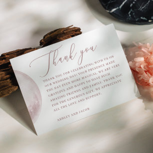 Cartão De Agradecimento Lua Romântica Blush Script Celestial Wedding