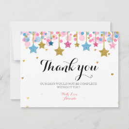 Cartão de agradecimento lua rosa brilho dourado