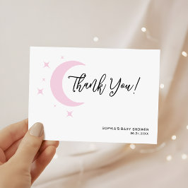 Cartão De Agradecimento Lua rosa minimalista e Chá de garotinha das estrel