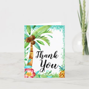 Cartão De Agradecimento Luau Tropical Watercolor Faux Glitter Chá de frald