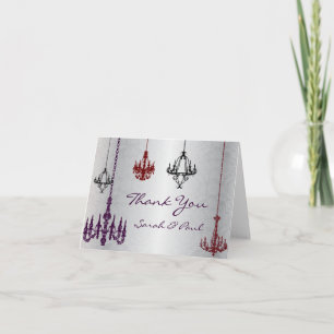 Cartão De Agradecimento Lustre de Prata e Roxo Vermelho Obrigado
