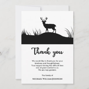 Cartão De Agradecimento Luto de Veado Funeral Preto e Branco Minimalista