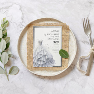 Cartão De Agradecimento Lux Silver Glitter e Foil - Vestido Formal