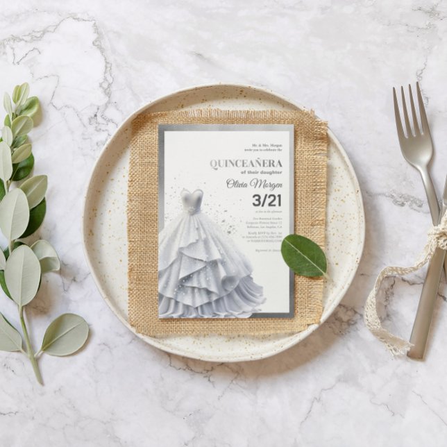 Cartão De Agradecimento Lux Silver Glitter e Foil - Vestido Formal (Criador carregado)