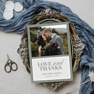 Cartão De Agradecimento Luxo Clássico   Foto de Casamento Verde Elegante S
