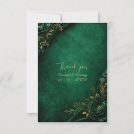 Cartão De Agradecimento Luxo Elegância Floral de Noiva em Veludo Esmeralda