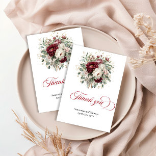 Cartão De Agradecimento Luxo Floral Vermelho Escuro Eucalipto Dourado Obri