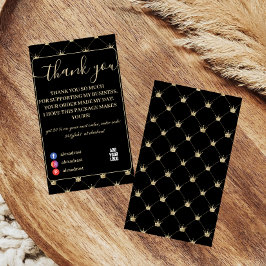 Cartão De Agradecimento Luxo Limpo Padrão Coroa Preto Dourado