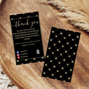 Cartão De Agradecimento Luxo Limpo Padrão Coroa Preto Dourado