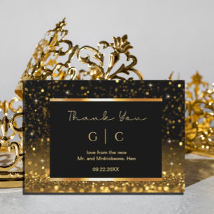 Cartão De Agradecimento Luxo Moderno Dourado Com Brilhos Pretos