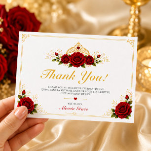 Cartão De Agradecimento Luxuosa Rosa Vermelha Princesa Quinceañera
