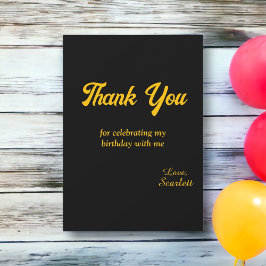 Cartão De Agradecimento Luxúria Elegante Negra E Dourado Aniversário Moder