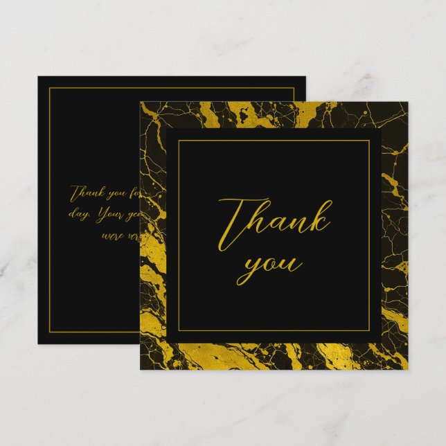 Cartão De Agradecimento Luxurioso Black & Dourado Marble Sweet 16 Aniversá (Frente/Verso)