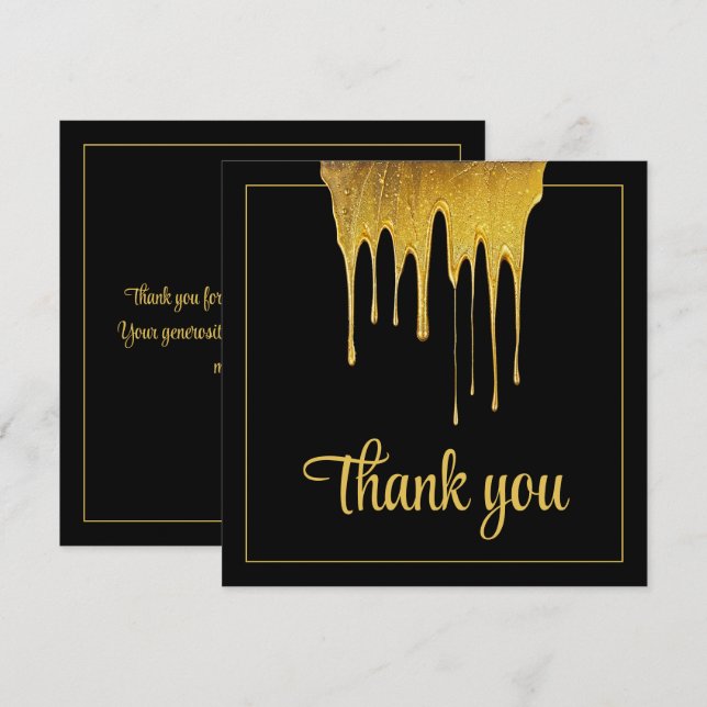 Cartão De Agradecimento Luxury Preto e Dourado Lixeira Doce 16 Aniversário (Frente/Verso)