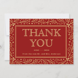 Cartão De Agradecimento Luxury Red & Antique-Gold Wedding