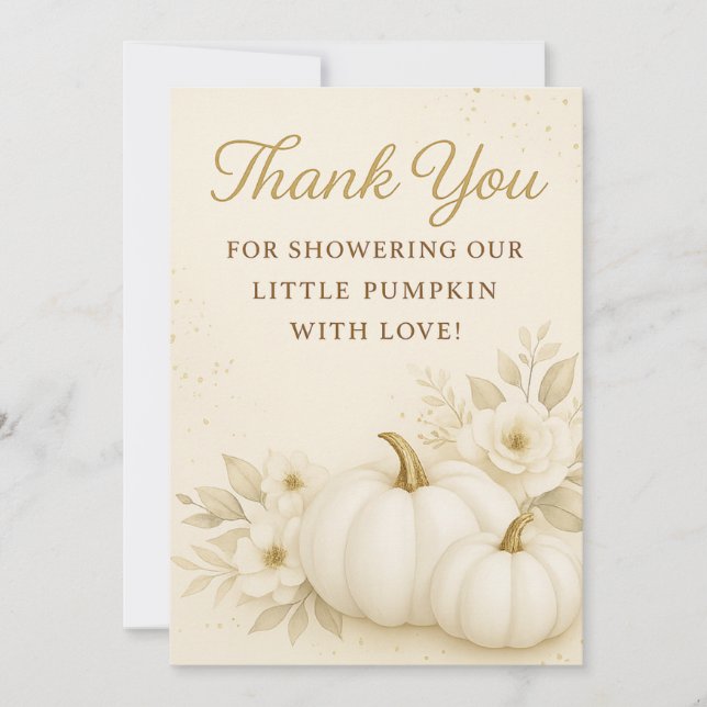 Cartão De Agradecimento Luxury White & Gold Pumpkin Baby Shower Thank You  (Frente)
