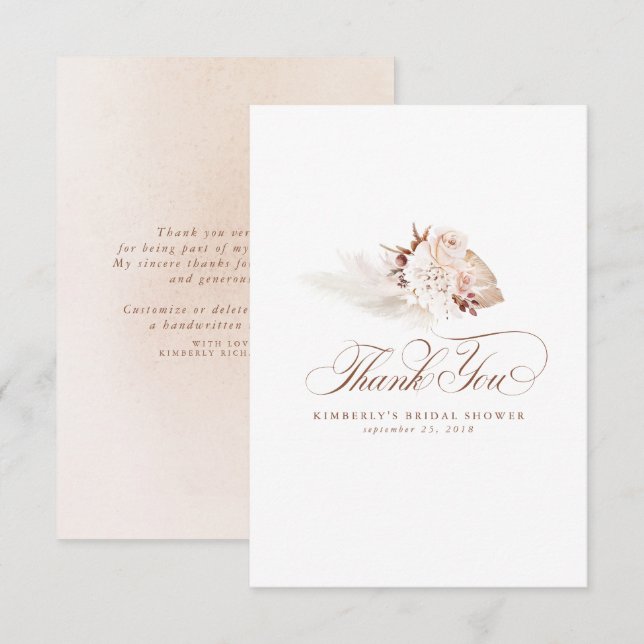 Cartão De Agradecimento Luz de Grama das Pampas Elegante Floral Agradecime (Frente/Verso)