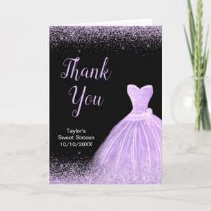 Cartão De Agradecimento Luz Roxo Faux Glitter Sweet 16 Aniversário