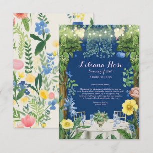 Cartão De Agradecimento Luzes Bruxuleantes Jardim Floral Azul Chá de Noiva