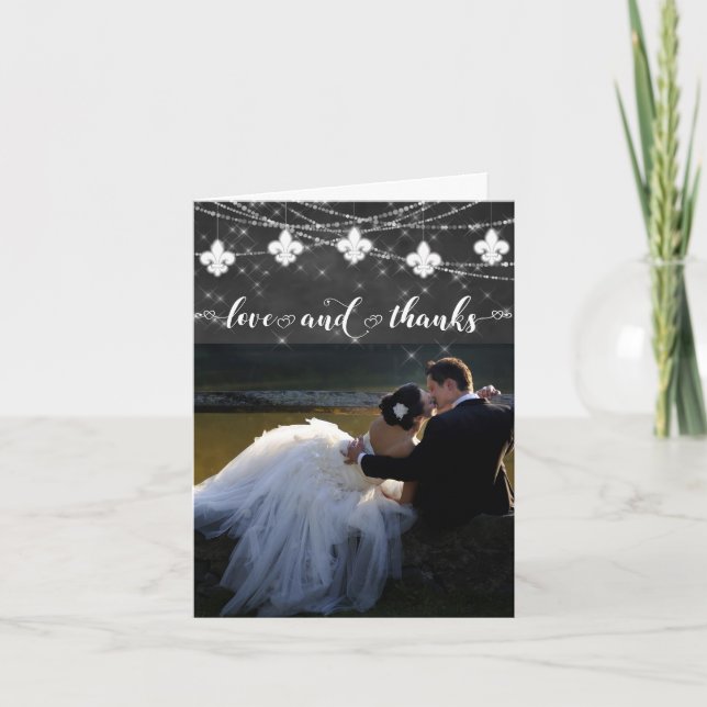 Cartão De Agradecimento Luzes de carvão Fleur de Lis | Fotografia Coração (Frente)