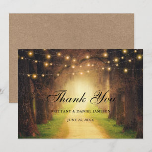 Cartão De Agradecimento Luzes de Corda de Caminho Florestal Rústico Casame