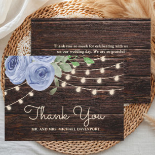 Cartão De Agradecimento Luzes de Corda de Madeira Rústica Casamento Floral