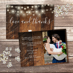 Cartão De Agradecimento Luzes de Corda de Madeira Rústica Casamento Foto