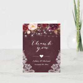 Cartão De Agradecimento Luzes de Cordas Florais Vermelhas e Brilhantes Obr