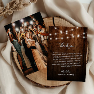 Cartão De Agradecimento Luzes Rústicas de Corda, Foto e Casamento de Madei