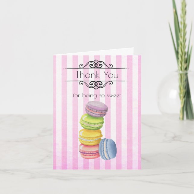 Cartão De Agradecimento Macarons Francês Pastel Pastel Watercolor Obrigado (Frente)