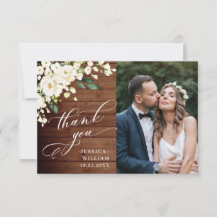 Cartão De Agradecimento Madeira e Rosas Brancas Foto Floral Lanterna