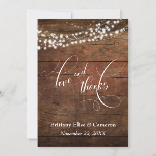 Cartão De Agradecimento Madeira marrom russa com cordas brancas leves