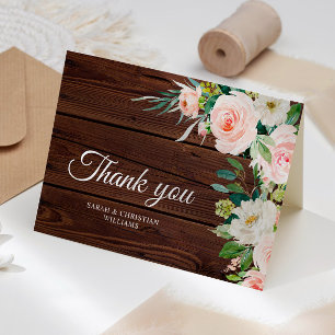 Cartão De Agradecimento Madeira Plástica Floral Rosa Escamuflada Elegante