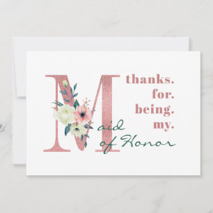 Cartão De Agradecimento Madrinha de casamento - Letra Floral Rosa Casament