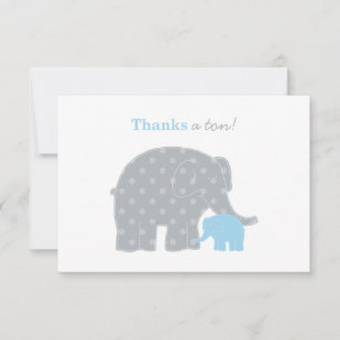Cartão De Agradecimento Mãe Bebê Elefante Azul Pontos Cinza Menino
