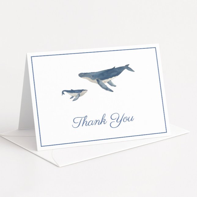 Cartão De Agradecimento Mãe E Chá de fraldas Infantil De Baleia Por Aquare (Whale mother and calf folding thank you card design)