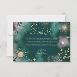 Cartão De Agradecimento Magia Celestial Lua e Estrelas Casamento Esmeralda