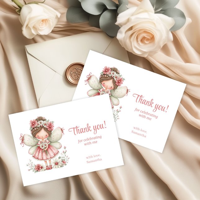 Cartão De Agradecimento Magical Fairy Blush Pink Floral 3rd Birthday Thank (Magical Fairy Blush Pink Floral 3rd Birthday Thank You Card)