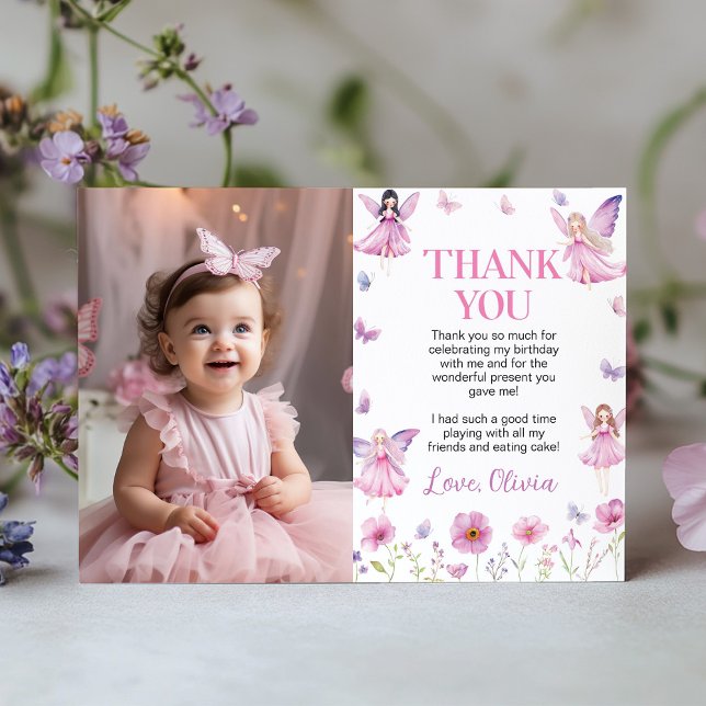 Cartão De Agradecimento Magical Fairy Floral Garden Pastel Birthday Photo (Criador carregado)