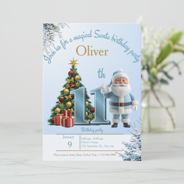 Cartão De Agradecimento Magical Santa Birthday Invitation – 11th Birthday (Em pé/Frente)