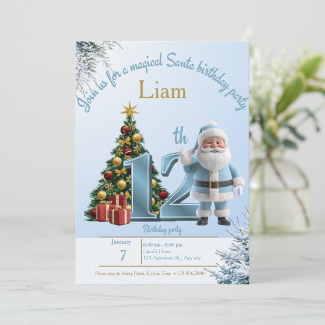 Cartão De Agradecimento Magical Santa Birthday Invitation – 12th Birthday (Em pé/Frente)