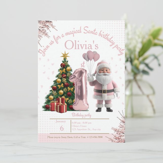 Cartão De Agradecimento Magical Santa Birthday Invitation – 1st Birthday (Em pé/Frente)