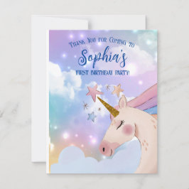 Cartão De Agradecimento Magical unicorn birthday Pink Purple thank you