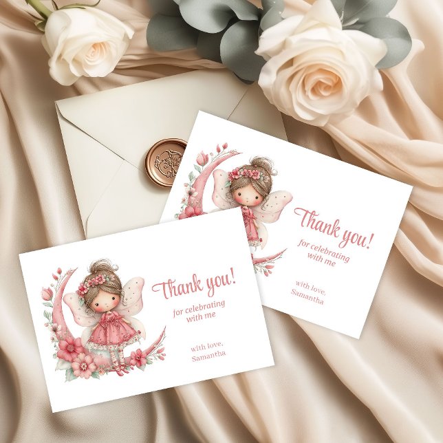 Cartão De Agradecimento Magical Whimsy Pink Flowers 9th Birthday Thank You (Magical Whimsy Pink Flowers 9th Birthday Thank You Card)