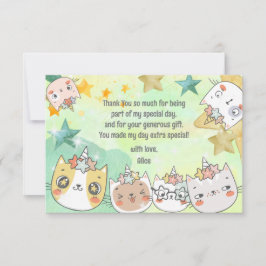 Cartão De Agradecimento Mágico gato unicórnio kawaii aniversário infantil 